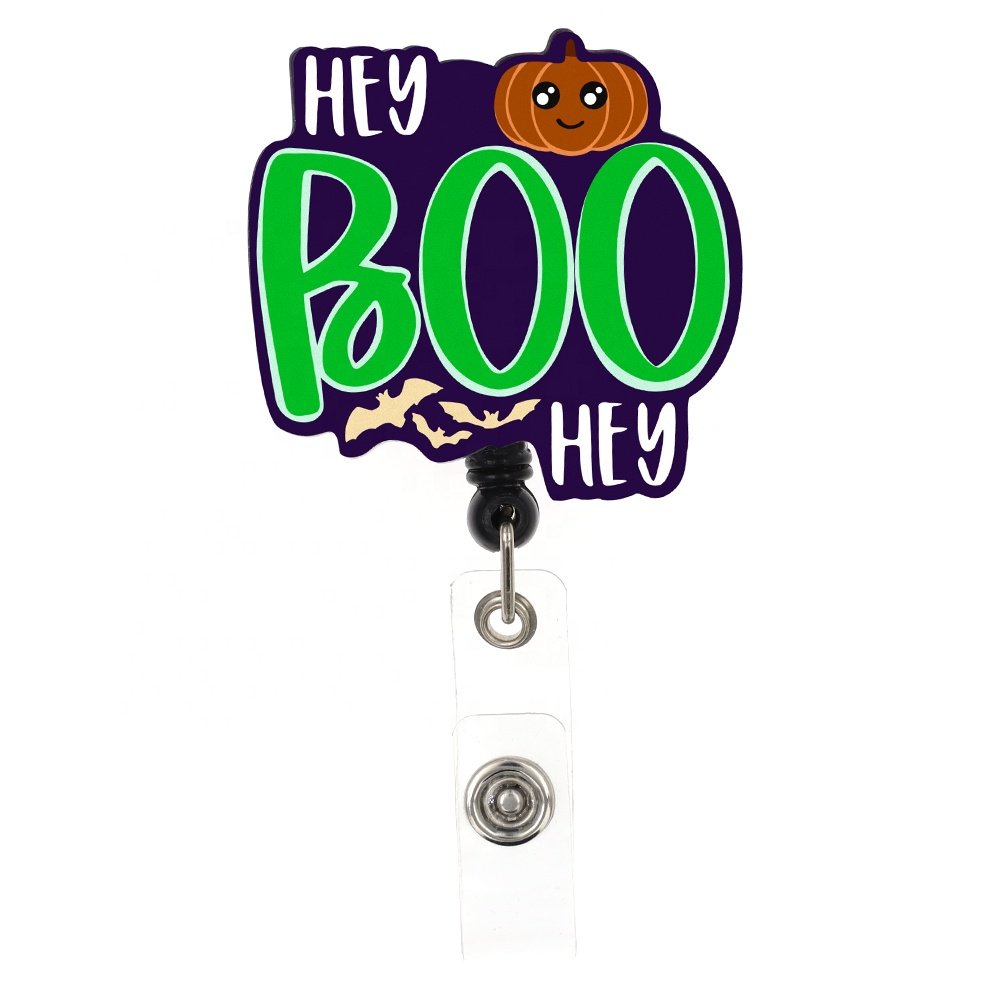 Wholesale Badge Reel Halloween Plastic Acrylic Ghost Pumpkin Holiday Retractable Badge Holder For Nurse Doctor Office Supply