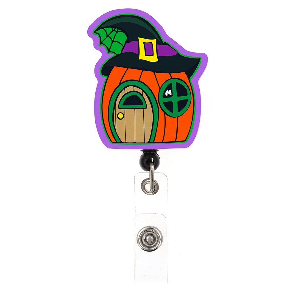 Wholesale Badge Reel Halloween Plastic Acrylic Ghost Pumpkin Holiday Retractable Badge Holder For Nurse Doctor Office Supply