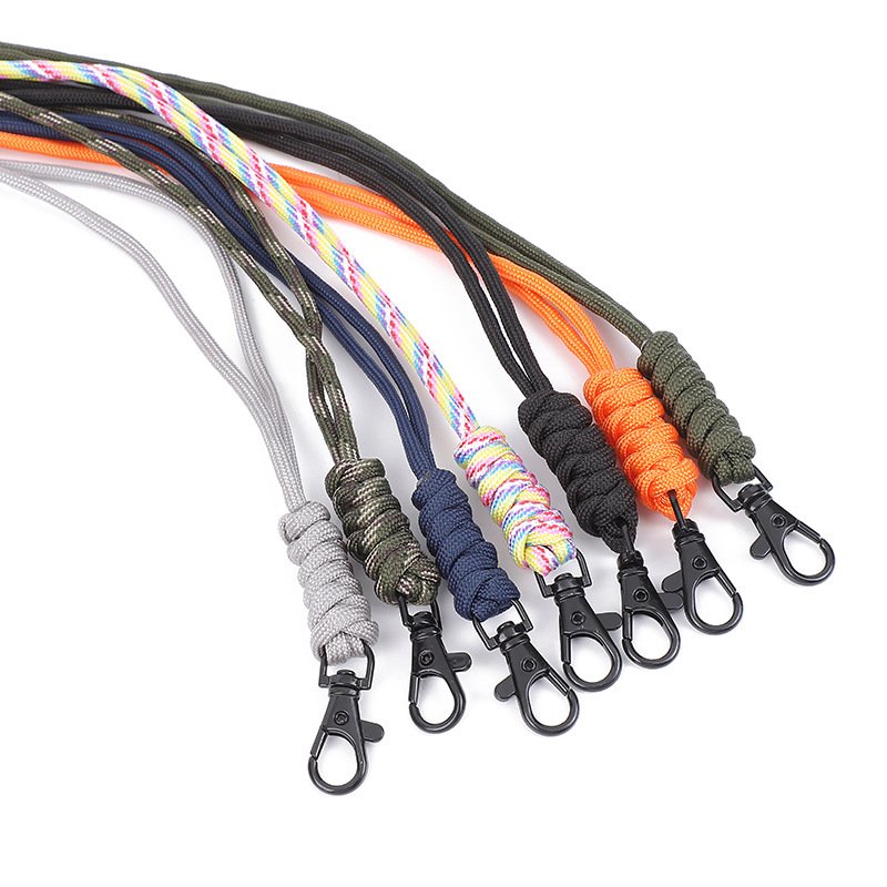 Handmade Braided Paracord Neck ID Card Holder Lanyard Tactical Metal Snap Hook Lanyard Keychain
