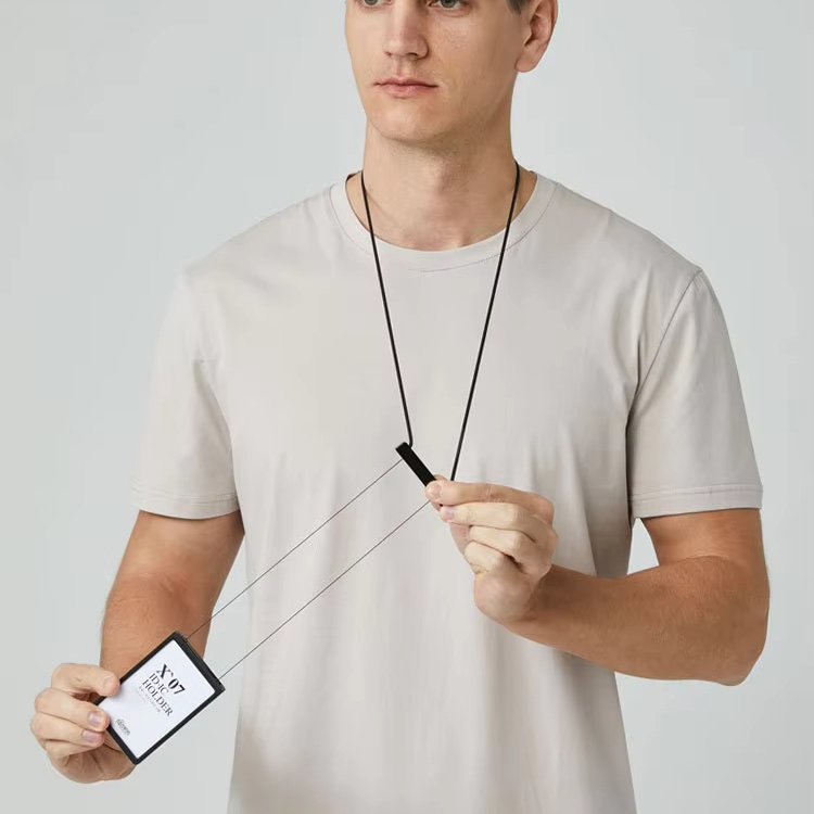 Custom double pull wire silicone rope telescopic card set staff lashing rope name card cover chest card set