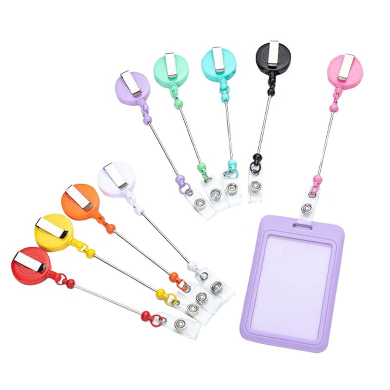 BECOL Wholesale Creative Retractable Badge Reel Doctor Nurse Name Card Holder Multi Colors DIY Beaded Keychain for Gifts