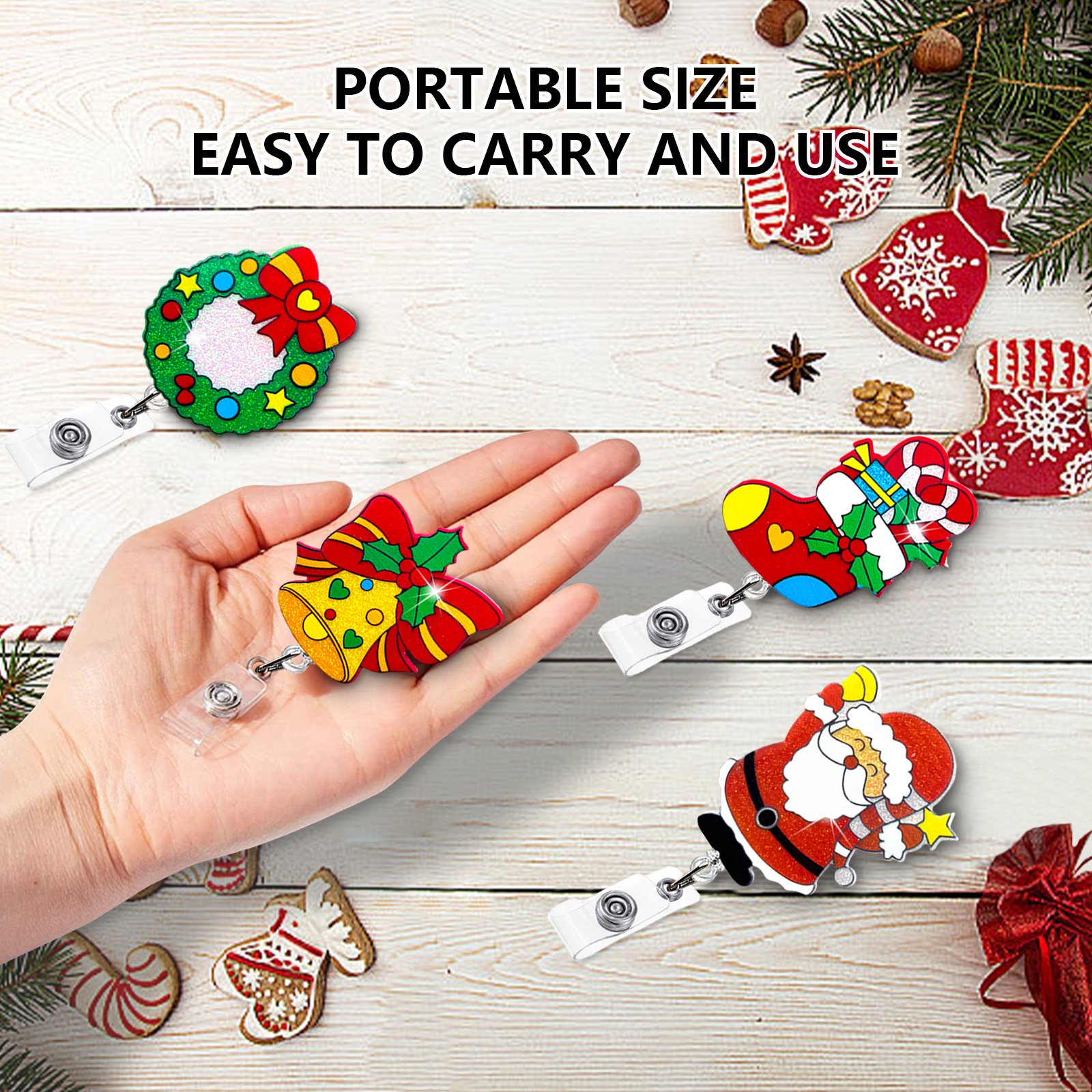 Christmas Badge Reel Snowmen Reindeer Xmas Tree Bell Badge Holder Worker Clothing Decoration Nurse Office Gifts