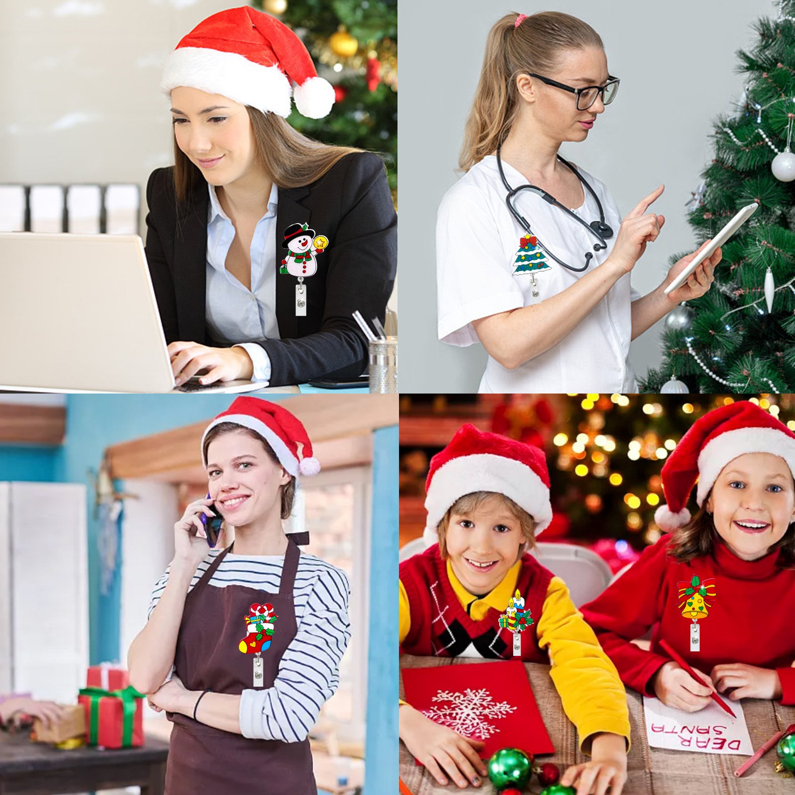 Christmas Badge Reel Snowmen Reindeer Xmas Tree Bell Badge Holder Worker Clothing Decoration Nurse Office Gifts