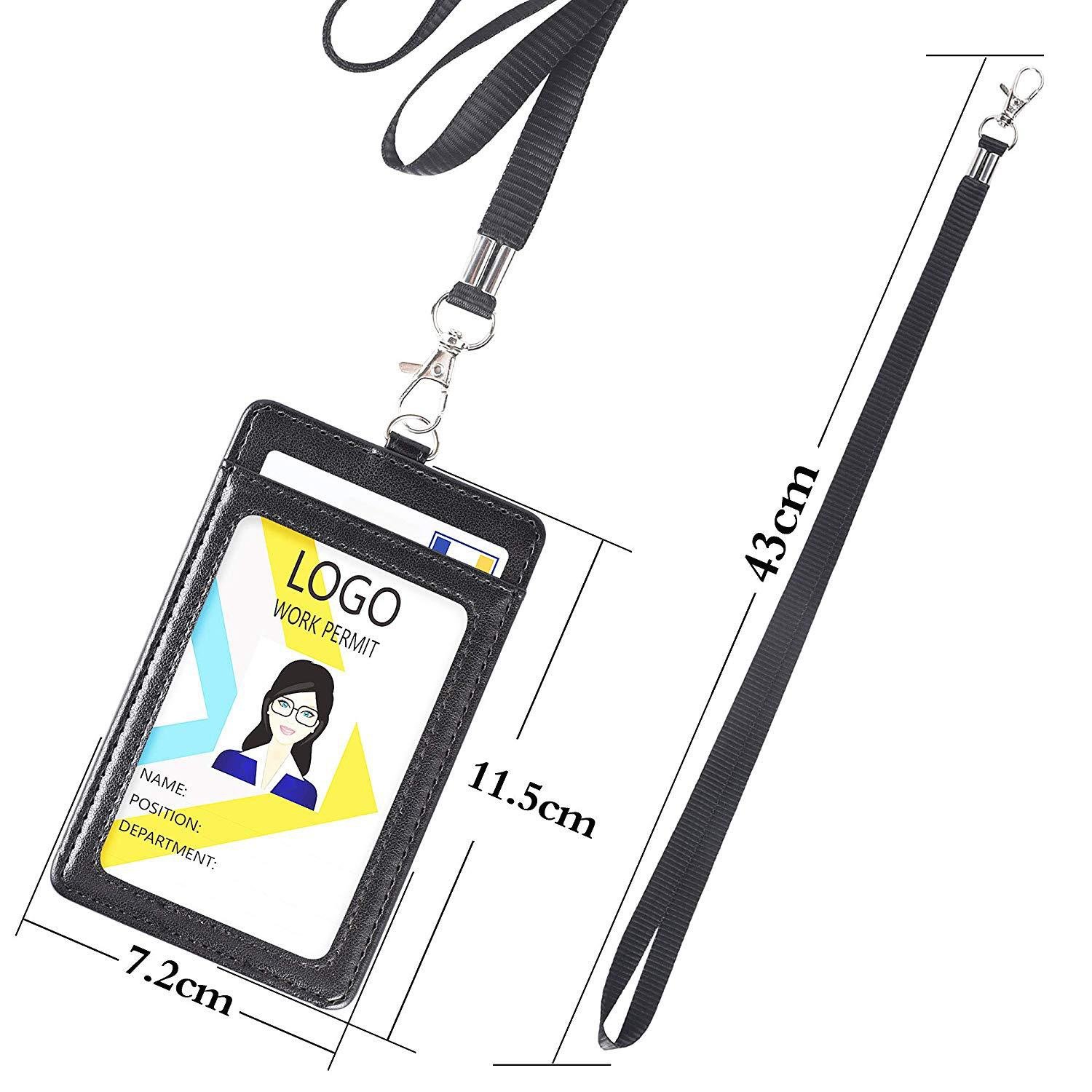 Good quality custom detachable neck strap holder vertical double PU leather ID holder badge holder