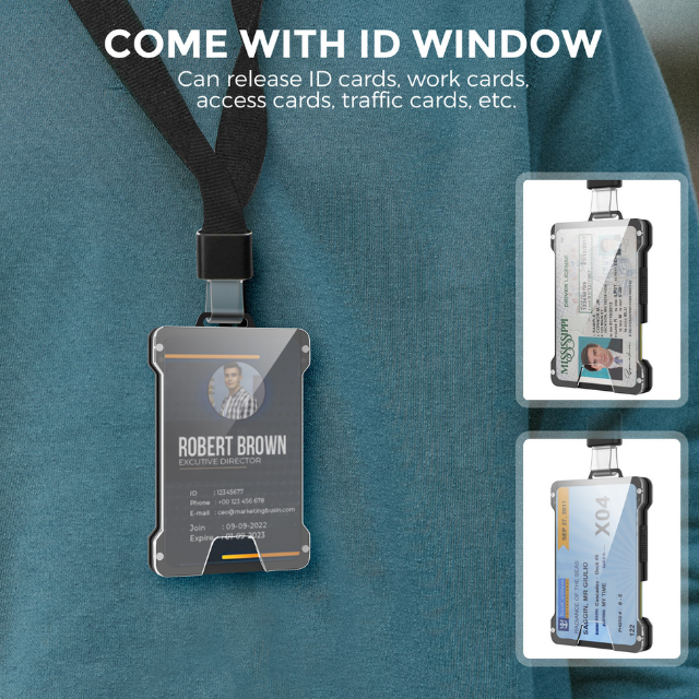 Mini Aluminium Wallet Card Holder Slim Smart Wallet Key Wallets for Men with Clear Window ID Badge
