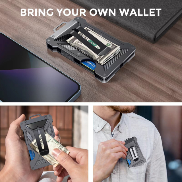 Mini Aluminium Wallet Card Holder Slim Smart Wallet Key Wallets for Men with Clear Window ID Badge