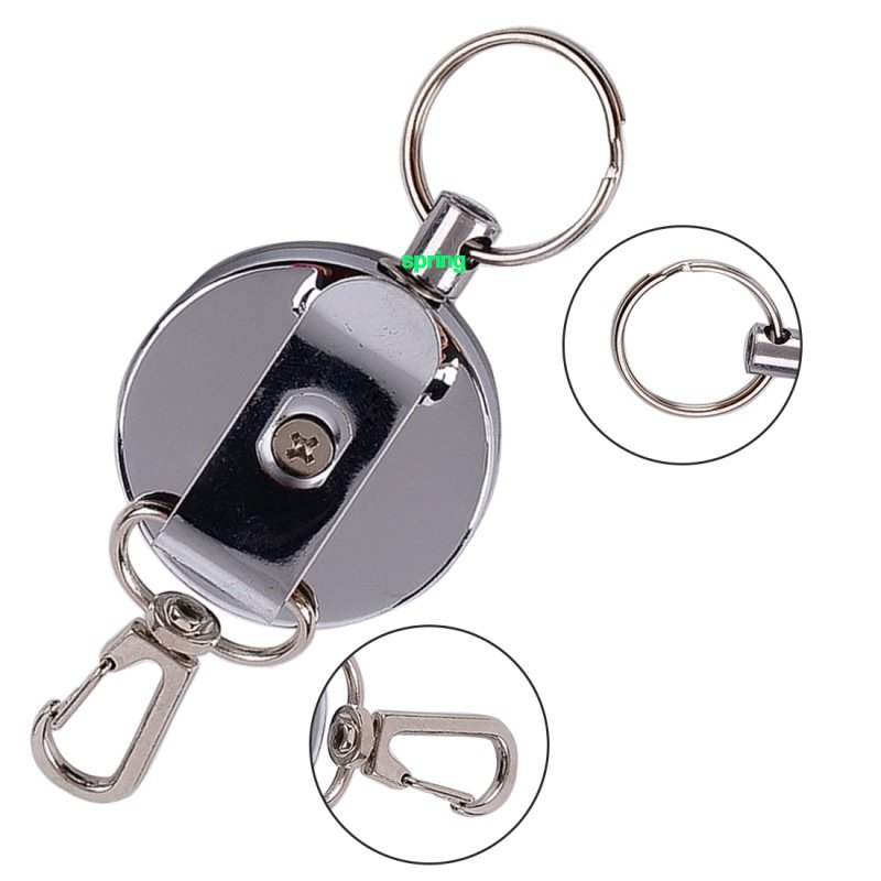 Anti Lost creative fishing retractable keychain 1.0mm steel cable split ring badge reel retractable key chain Outdoor hiking