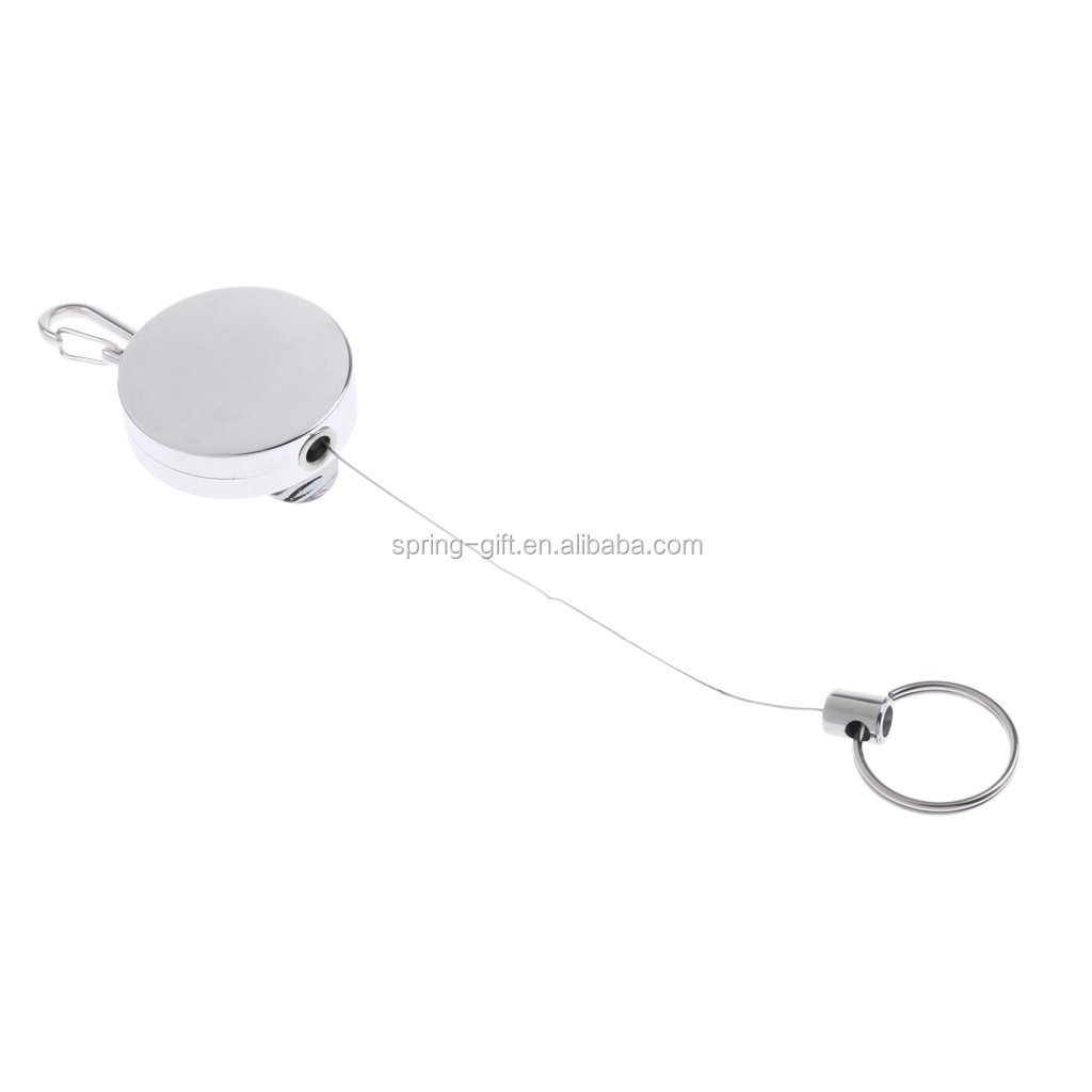 Anti Lost creative fishing retractable keychain 1.0mm steel cable split ring badge reel retractable key chain Outdoor hiking