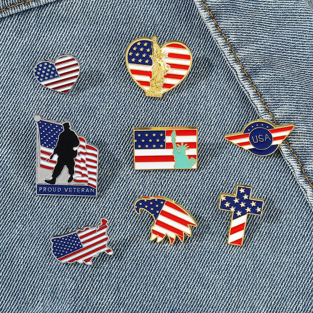 American Flag Lapel Pin Gold or Nickel Plated Enamel Pin for Coats, Suit Jackets and Lanyards Patriot Independence Day USA Badge