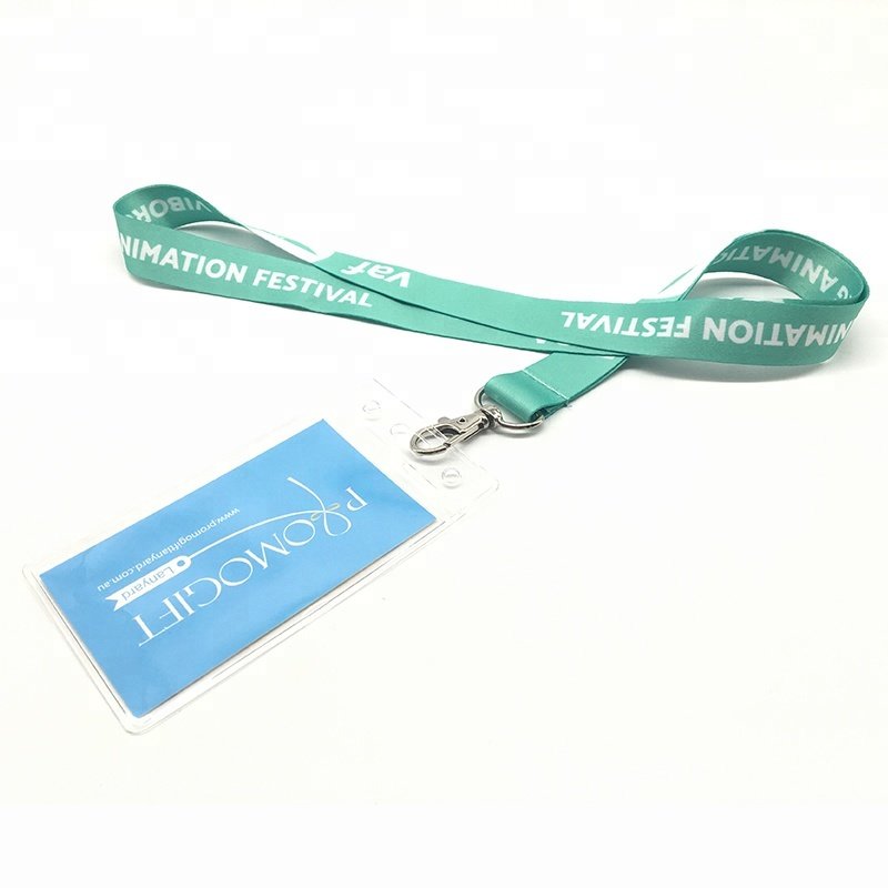 High Quality Custom Fashion Fancy Blue Branded Printed Student ID Name Card Badge Holder Lanyard With Logo Custom