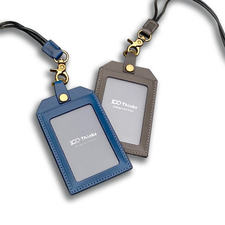 Adjustable Leather Lanyard ID Card Holder for ATM Photo Credit Card Custom Logo and Customized Pattern Type