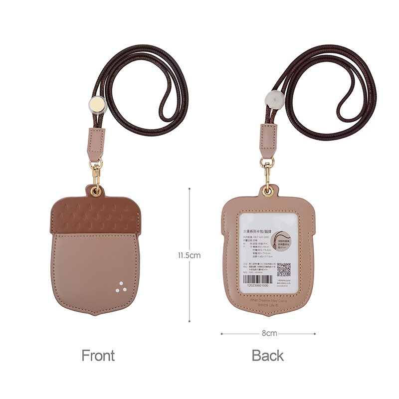 Custom Cute Fruits Vertical Style Durable PU Leather ID Card Holder Lanyard ID Badge Holder Leather
