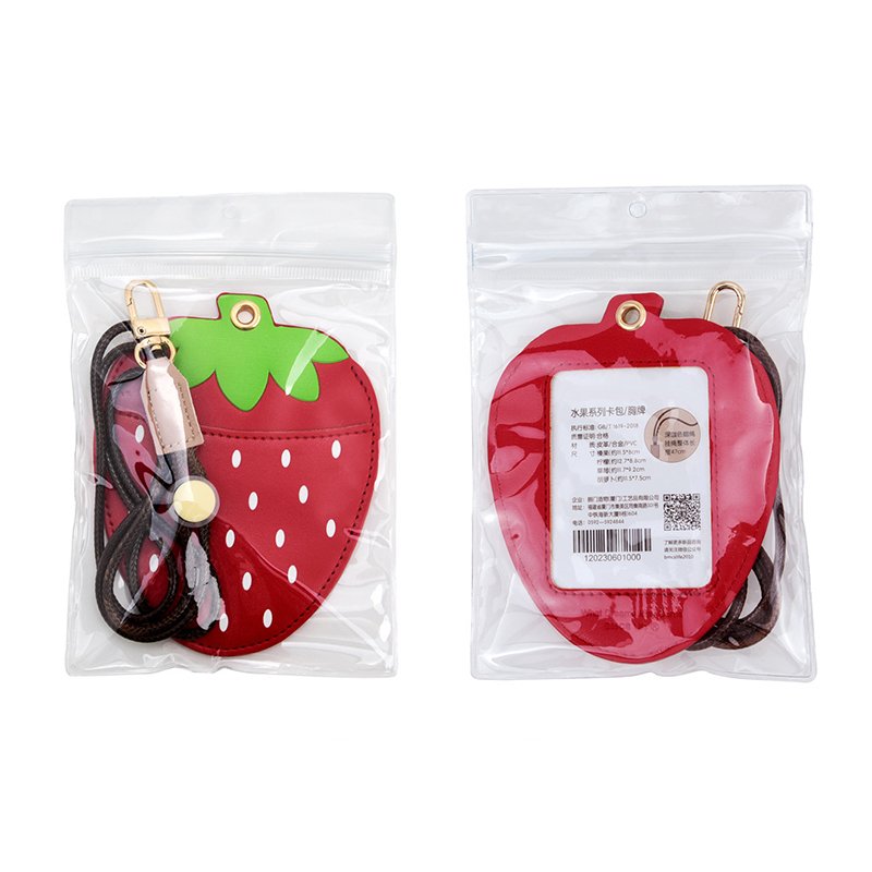 Custom Cute Fruits Vertical Style Durable PU Leather ID Card Holder Lanyard ID Badge Holder Leather
