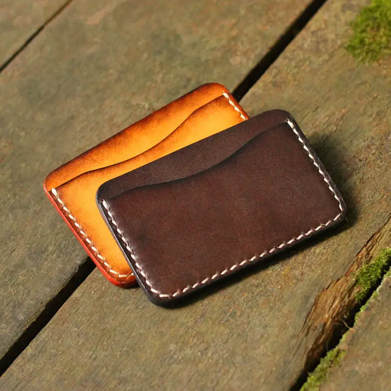 sanchuan china supply Handmade Durable Slim Id Card Case Full Grain Premium Vegetable Tanned Leather Credit Card Holder