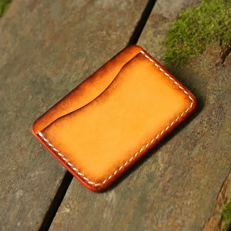 sanchuan china supply Handmade Durable Slim Id Card Case Full Grain Premium Vegetable Tanned Leather Credit Card Holder