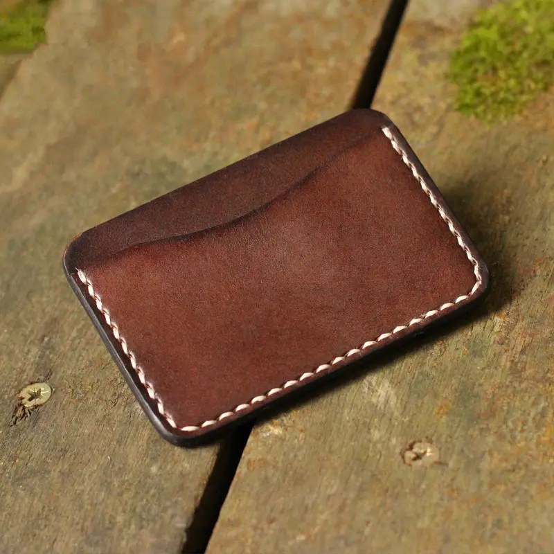 sanchuan china supply Handmade Durable Slim Id Card Case Full Grain Premium Vegetable Tanned Leather Credit Card Holder