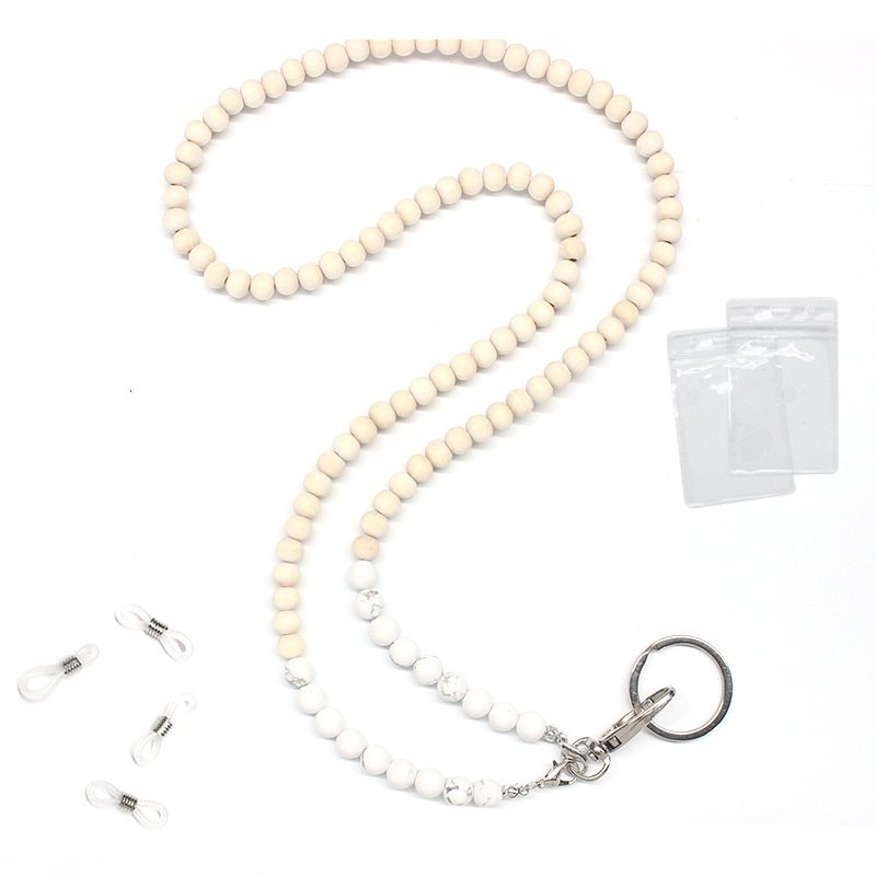 Hot New Women Rose Quartz Wooden Bead Lanyard Natural Stone with Badge ID Card Agate Certificate Key Work Other Type Lanyards
