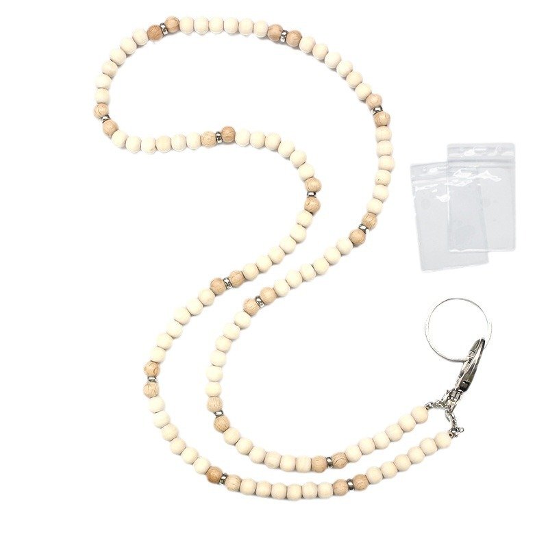 Hot New Women Rose Quartz Wooden Bead Lanyard Natural Stone with Badge ID Card Agate Certificate Key Work Other Type Lanyards