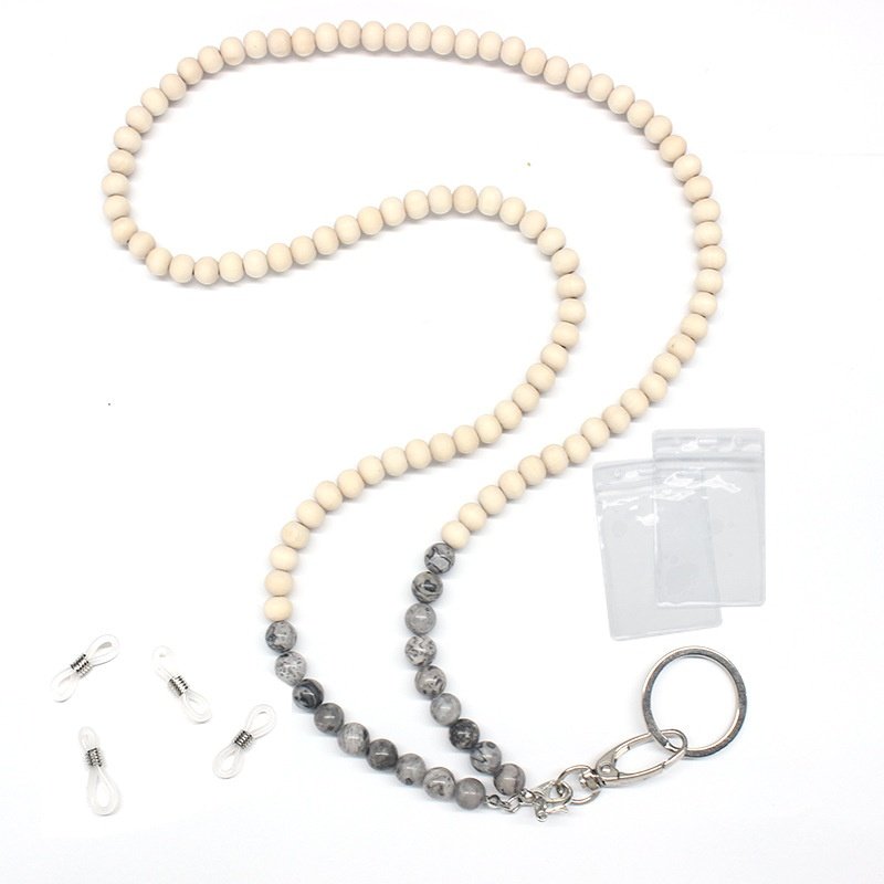 Hot New Women Rose Quartz Wooden Bead Lanyard Natural Stone with Badge ID Card Agate Certificate Key Work Other Type Lanyards