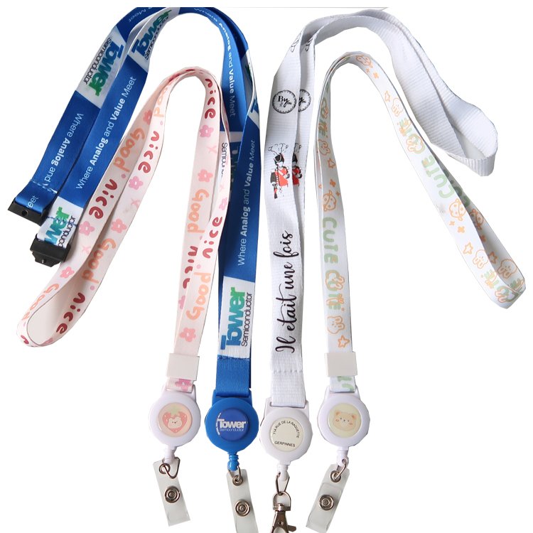 Hot-selling retractable metal lobster clasp badge lanyard with swivel and ID badge lanyard