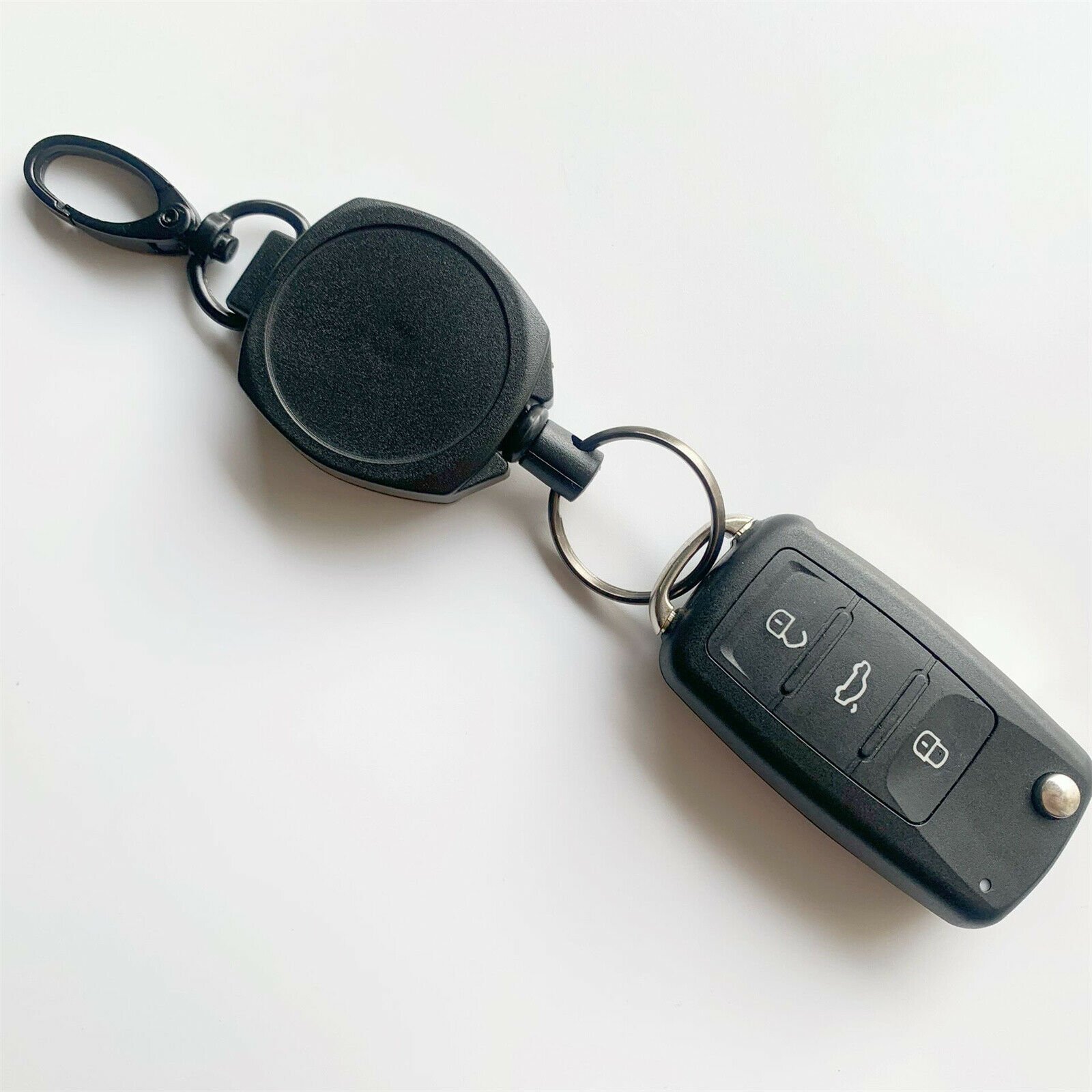 Heavy Duty Retractable Carabiner Key Chain Badge Holder With Steel Cord Keychain