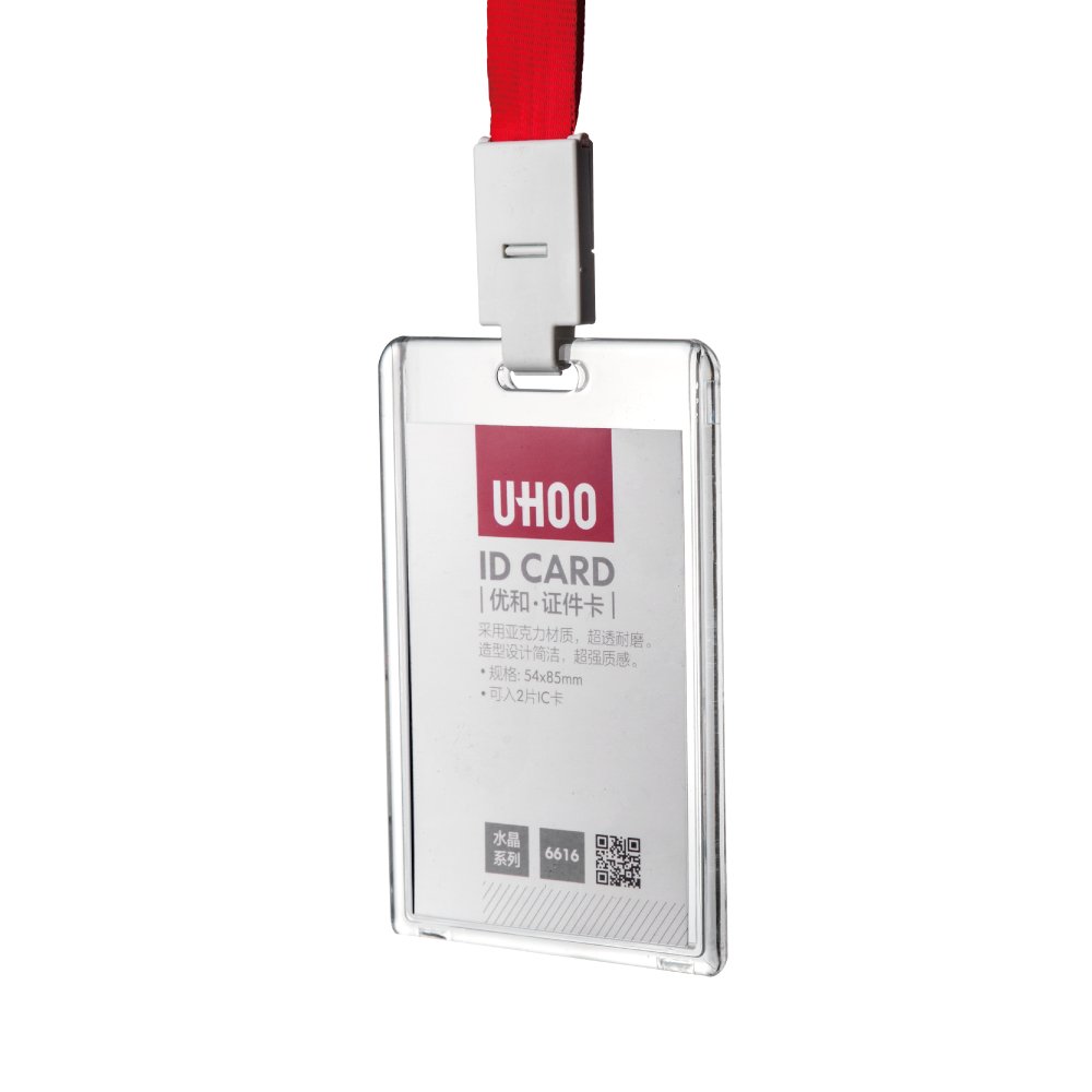 UHOO card holder High transparent vertical push up acrylic id card holder abrasion resistance badge holder