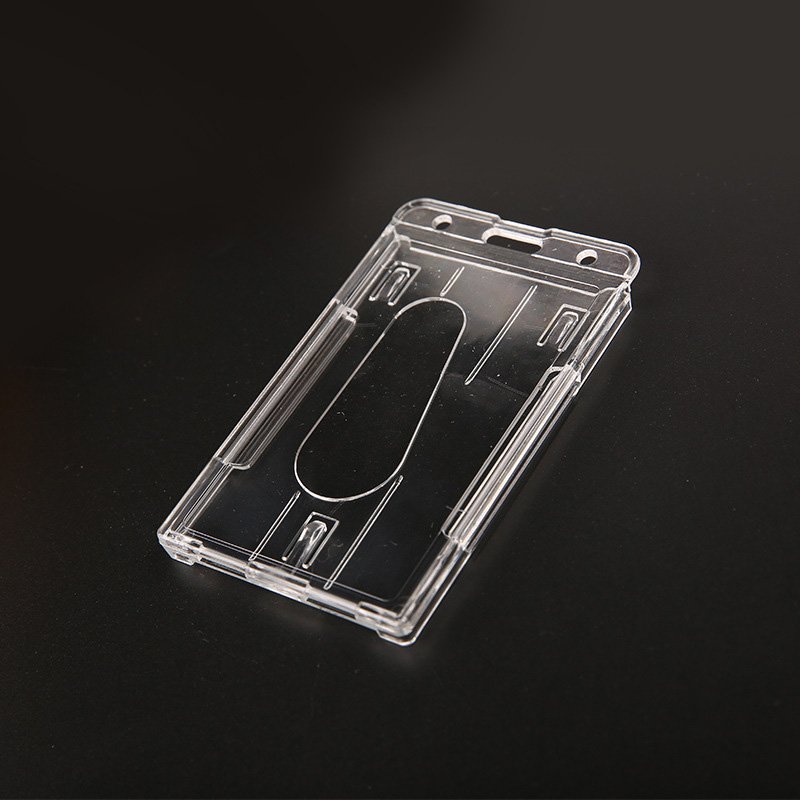 Customized Good quality PS plastics Transparent Vertical Hard Plastic ID Name Card Holder Double Card Multi with Thumb Slot