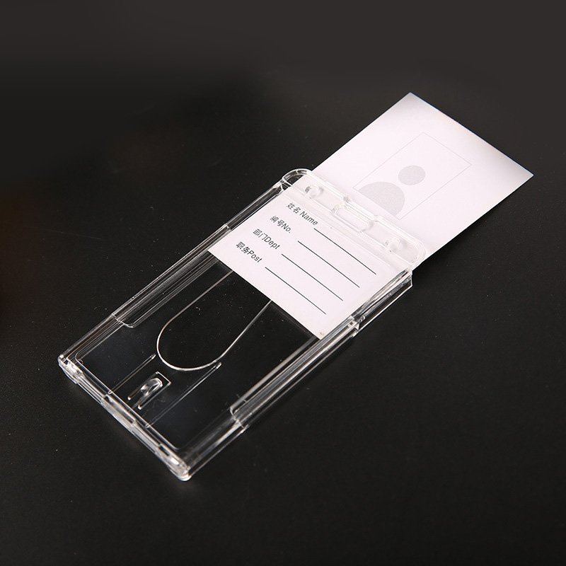 Customized Good quality PS plastics Transparent Vertical Hard Plastic ID Name Card Holder Double Card Multi with Thumb Slot