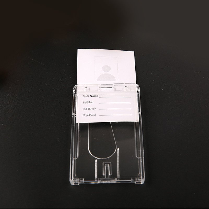 Customized Good quality PS plastics Transparent Vertical Hard Plastic ID Name Card Holder Double Card Multi with Thumb Slot