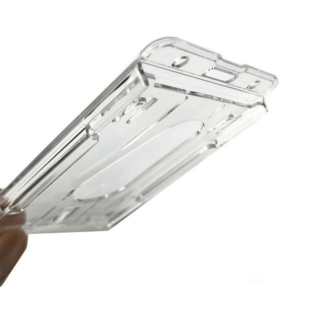 Customized Good quality PS plastics Transparent Vertical Hard Plastic ID Name Card Holder Double Card Multi with Thumb Slot
