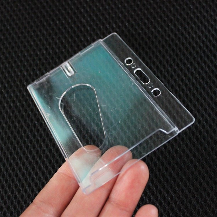 Plastic ID Card Holder Double Side Clear Badge Cover Transparent Horizontal Travel Card ID Badge Holders