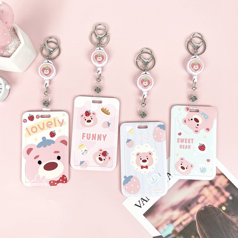 Little Bear Card Holder School Badge Relief Card Bag Cute Unisex Id Set Protective Cover