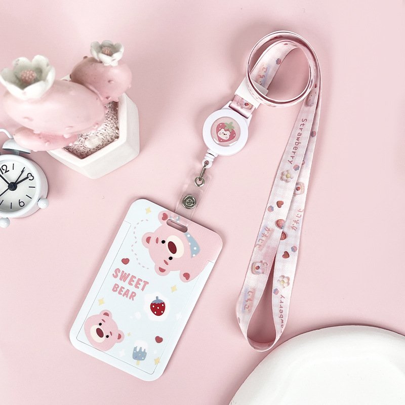 Little Bear Card Holder School Badge Relief Card Bag Cute Unisex Id Set Protective Cover