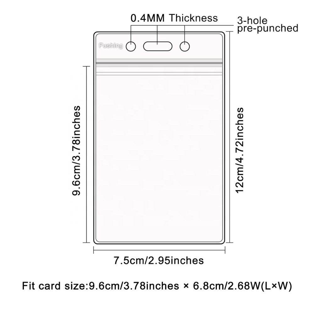 Extra Thick ID Card Badge Holder Vertical Clear PVC Card Holder with Waterproof Resealable Zip Type