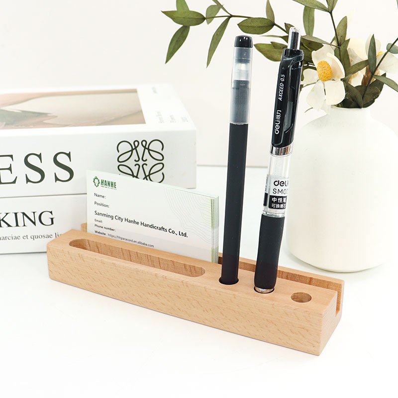 office wood desk organizer stand business card wood business card holder wood badge holder id card with pen holder