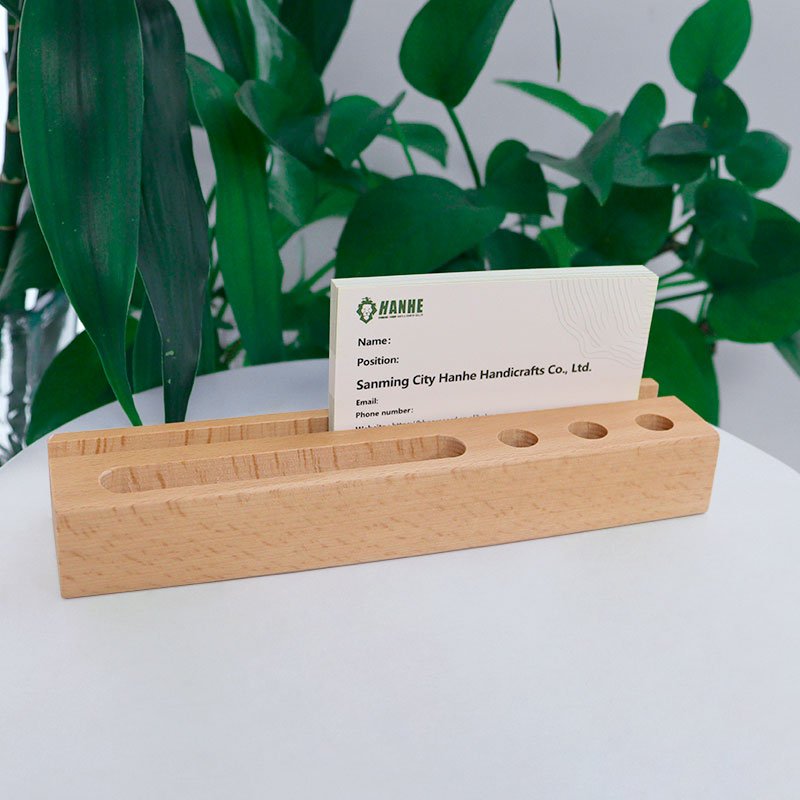 office wood desk organizer stand business card wood business card holder wood badge holder id card with pen holder