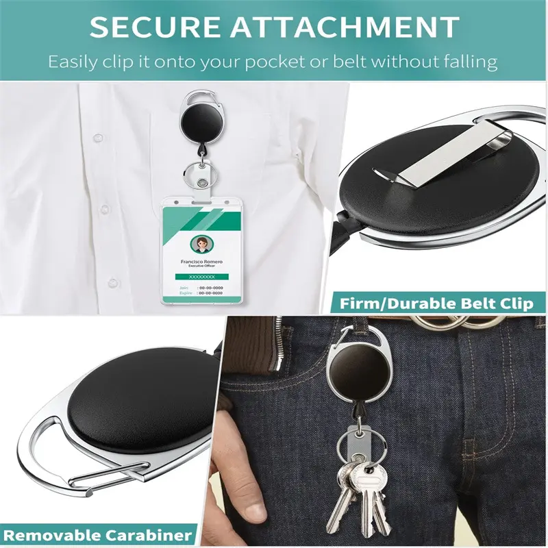 Custom ID Cards Badge Holders For Lanyards With Retractable String Carabiner Badge Reel Can Custom Logo Promotion Gift