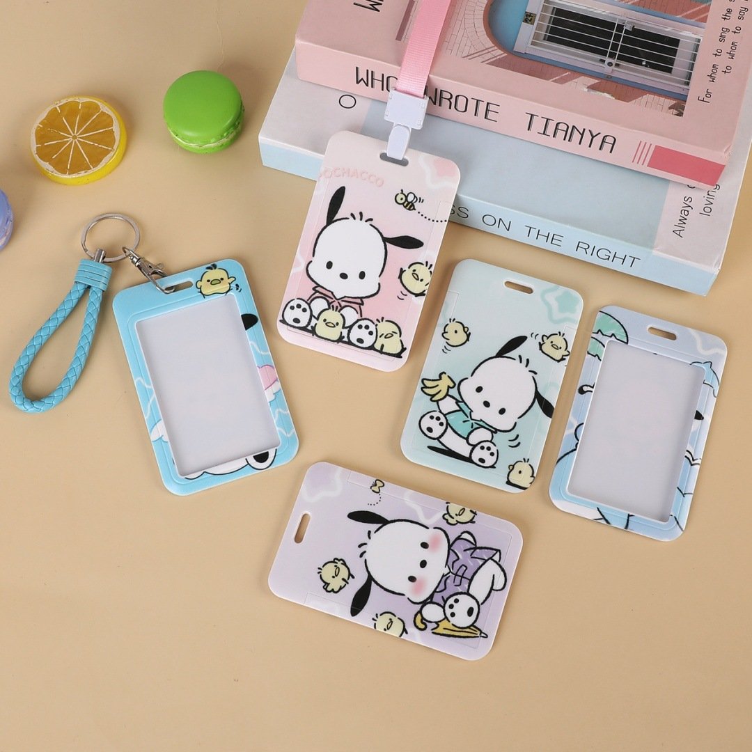 Custom Cartoon Pacha Dog Lanyard and Bus Card Protective Cover Plastic Key Chain Set for Students Campus Schoolbag Cardholder
