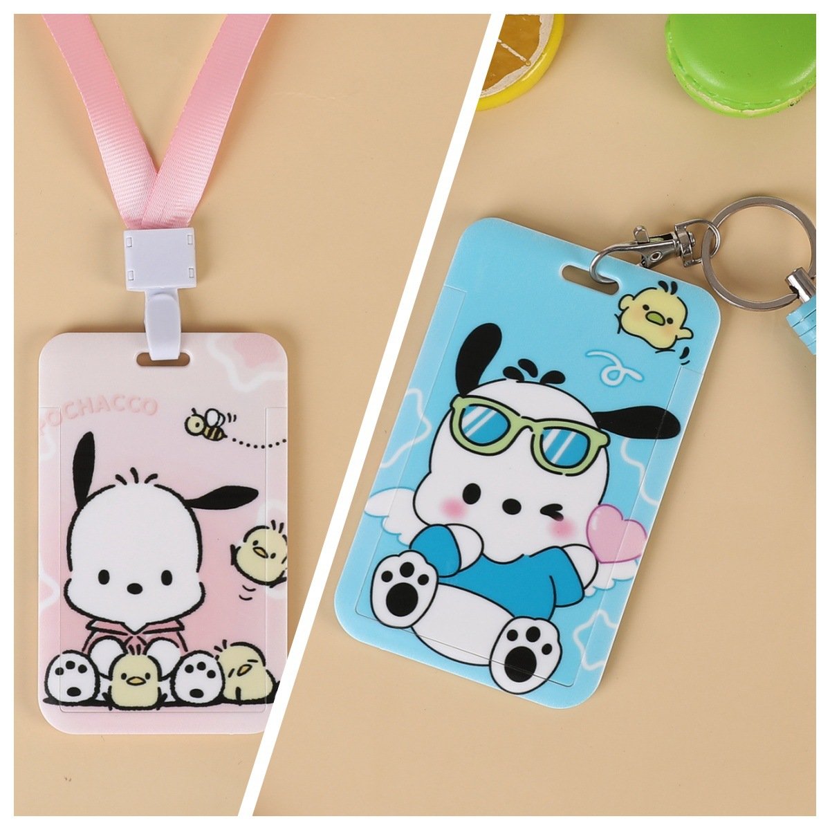 Custom Cartoon Pacha Dog Lanyard and Bus Card Protective Cover Plastic Key Chain Set for Students Campus Schoolbag Cardholder