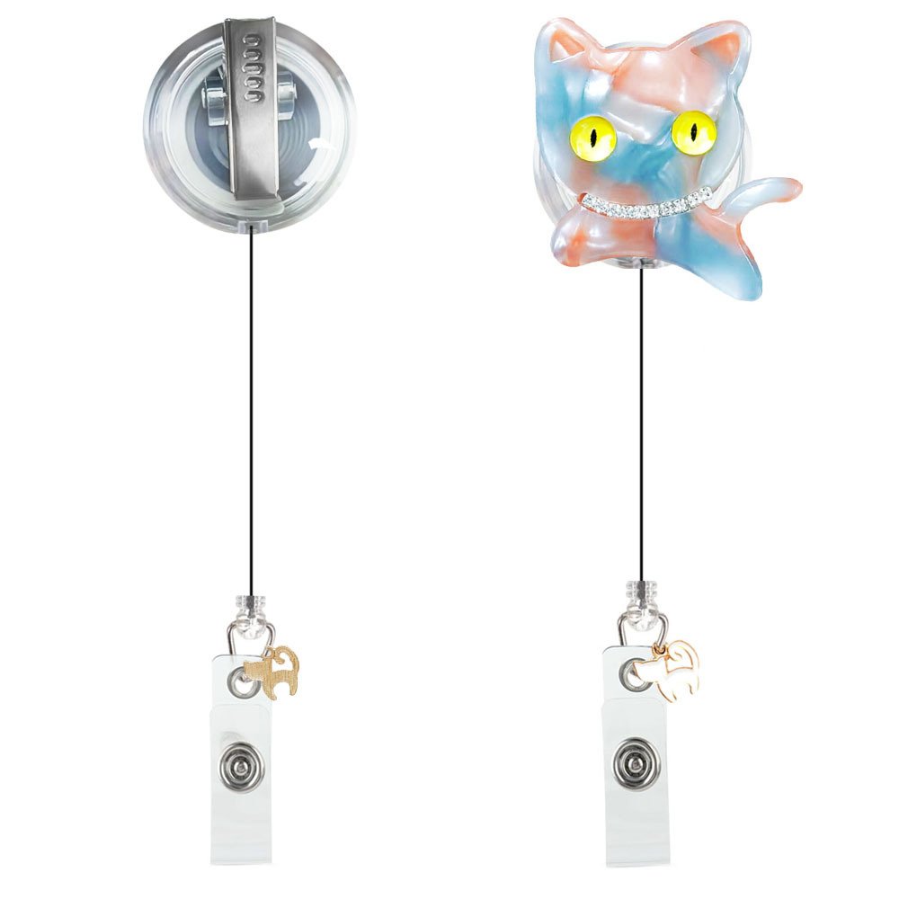 Cute Acrylic Retractable Nurse Badge Reel Animals Cat Id Card Holder Retractable Badge Reels