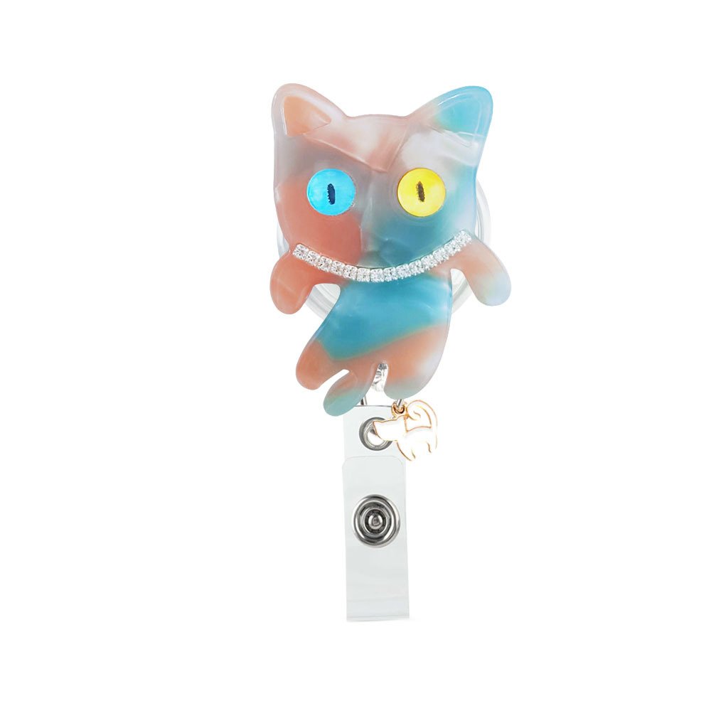 Cute Acrylic Retractable Nurse Badge Reel Animals Cat Id Card Holder Retractable Badge Reels