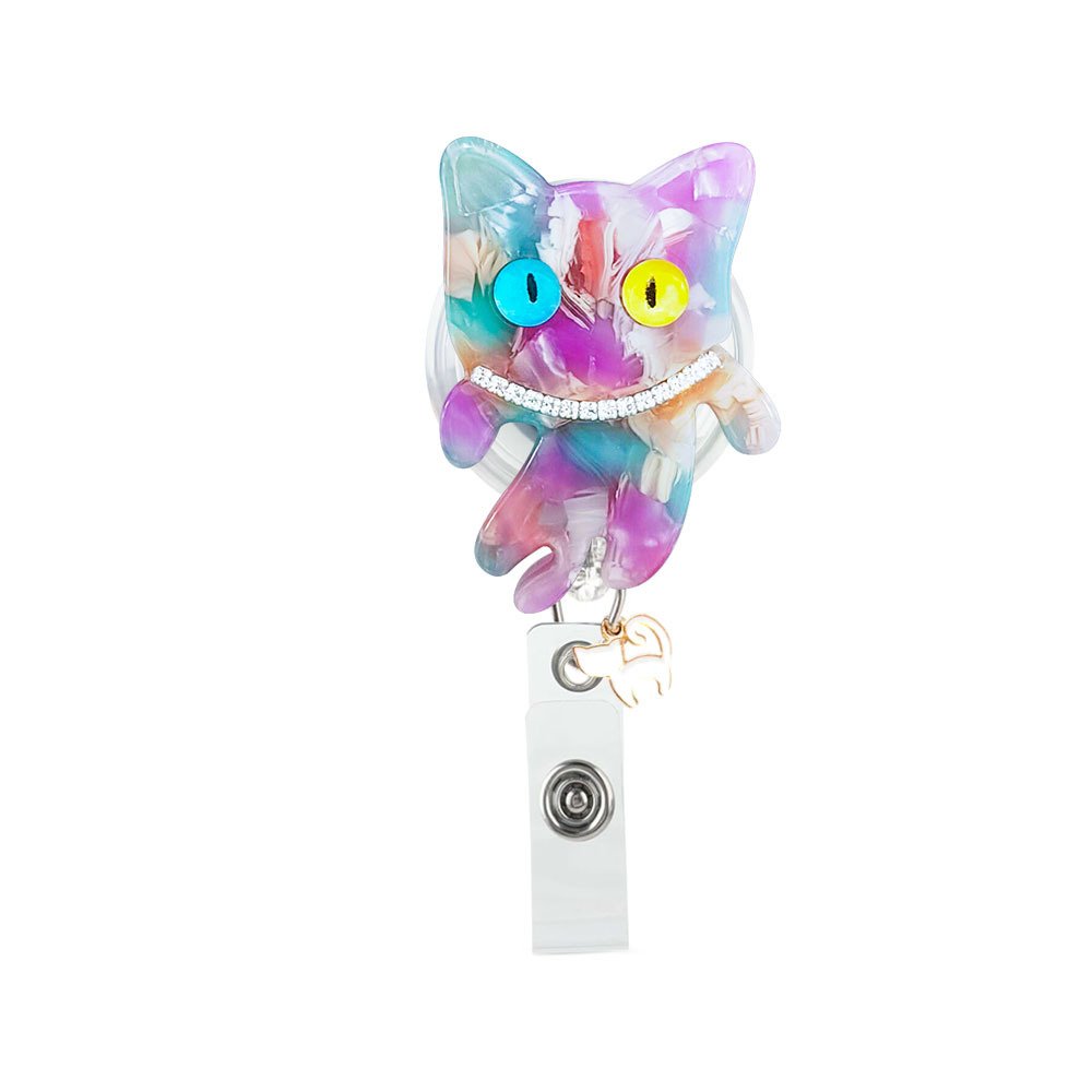 Cute Acrylic Retractable Nurse Badge Reel Animals Cat Id Card Holder Retractable Badge Reels