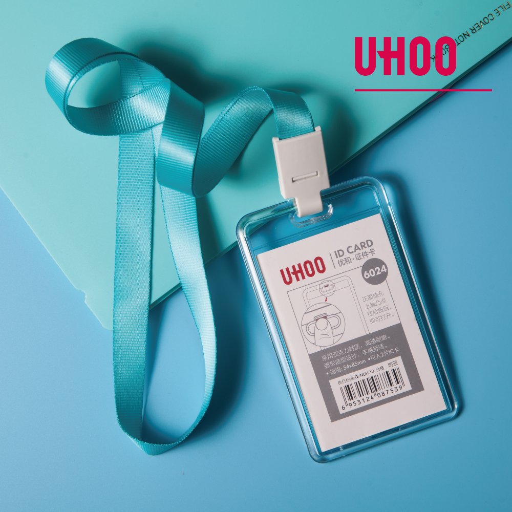 UHOO Arc Design Vertical High Transparent Acrylic ID Card & Business Badge Holder for School & Office Use