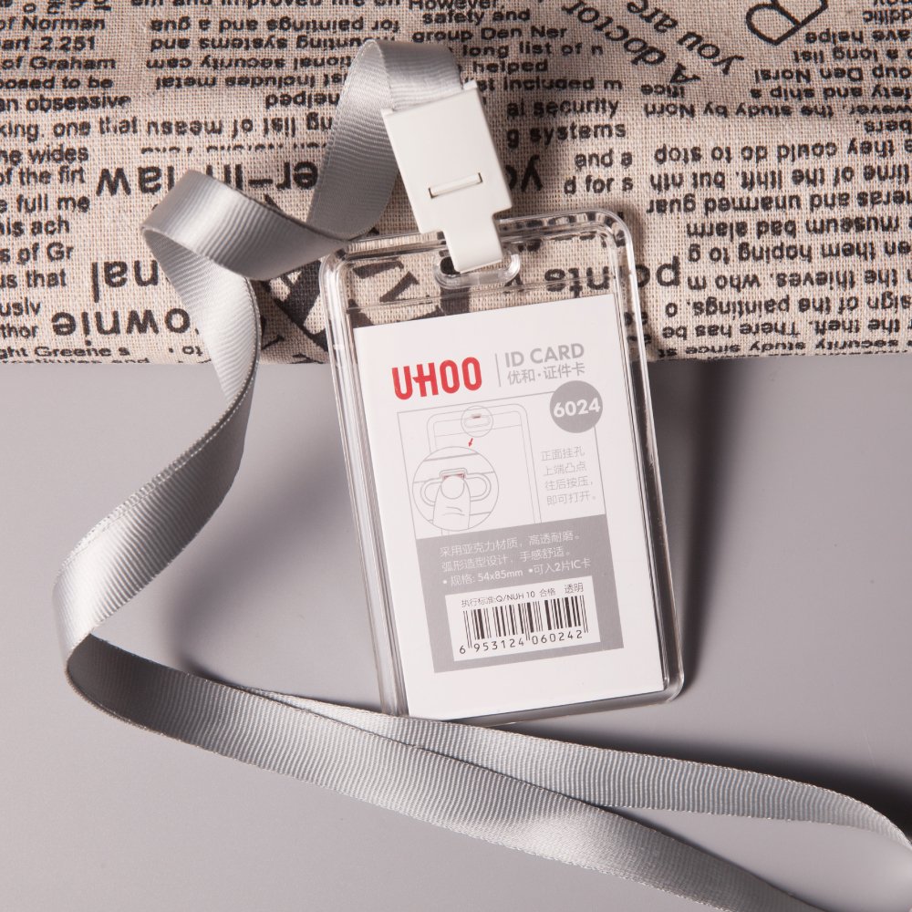 UHOO Arc Design Vertical High Transparent Acrylic ID Card & Business Badge Holder for School & Office Use