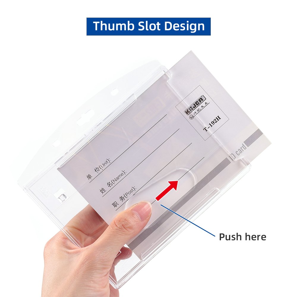 Heavy Duty ID Card Holder Horizontal Clear Card Protector Thumb Slot Card Case School Office Supplier