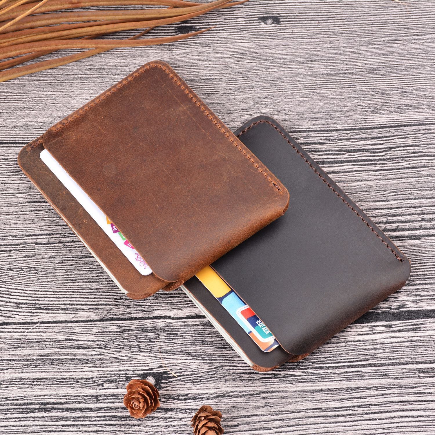 Customized Handmade Cowhide Leather Crazy Horse Short Wallet Rfid Blocking Gift Leather Coin Purse Card Holder