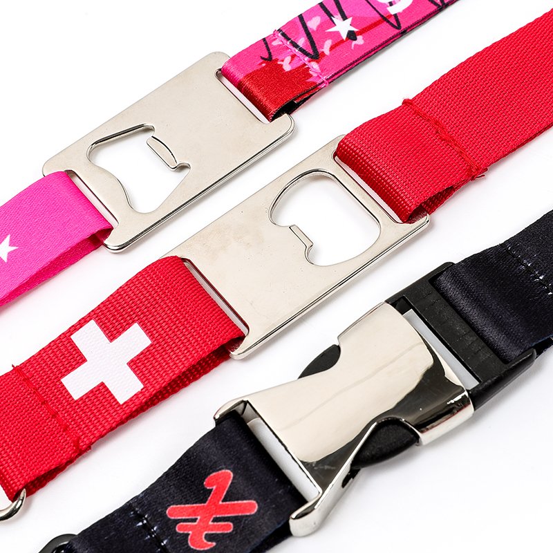 OEM Cheap Key ID Badge Holder Printed Polyester Neck Lanyard with Bottle Opener