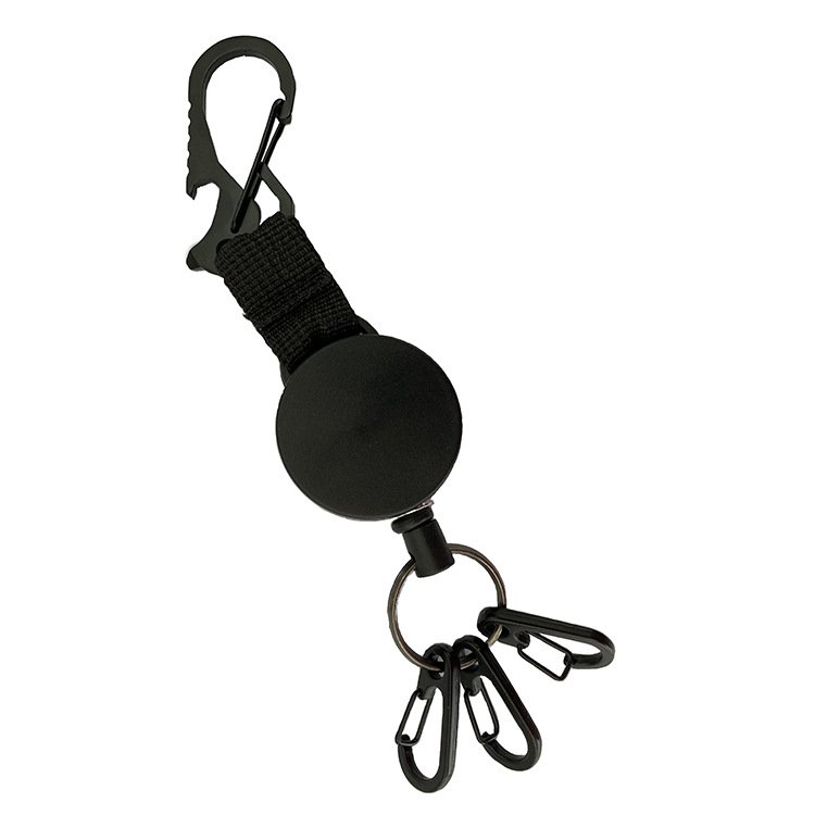 P-055 Retractable Heavy duty Badge Holder Multifunctional Hook and Loop Keychain Bottle Opener with 25 Inch Steel Wire Rope