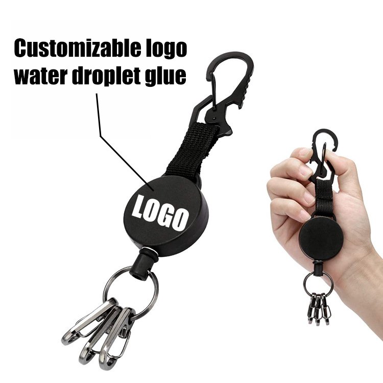 P-055 Retractable Heavy duty Badge Holder Multifunctional Hook and Loop Keychain Bottle Opener with 25 Inch Steel Wire Rope