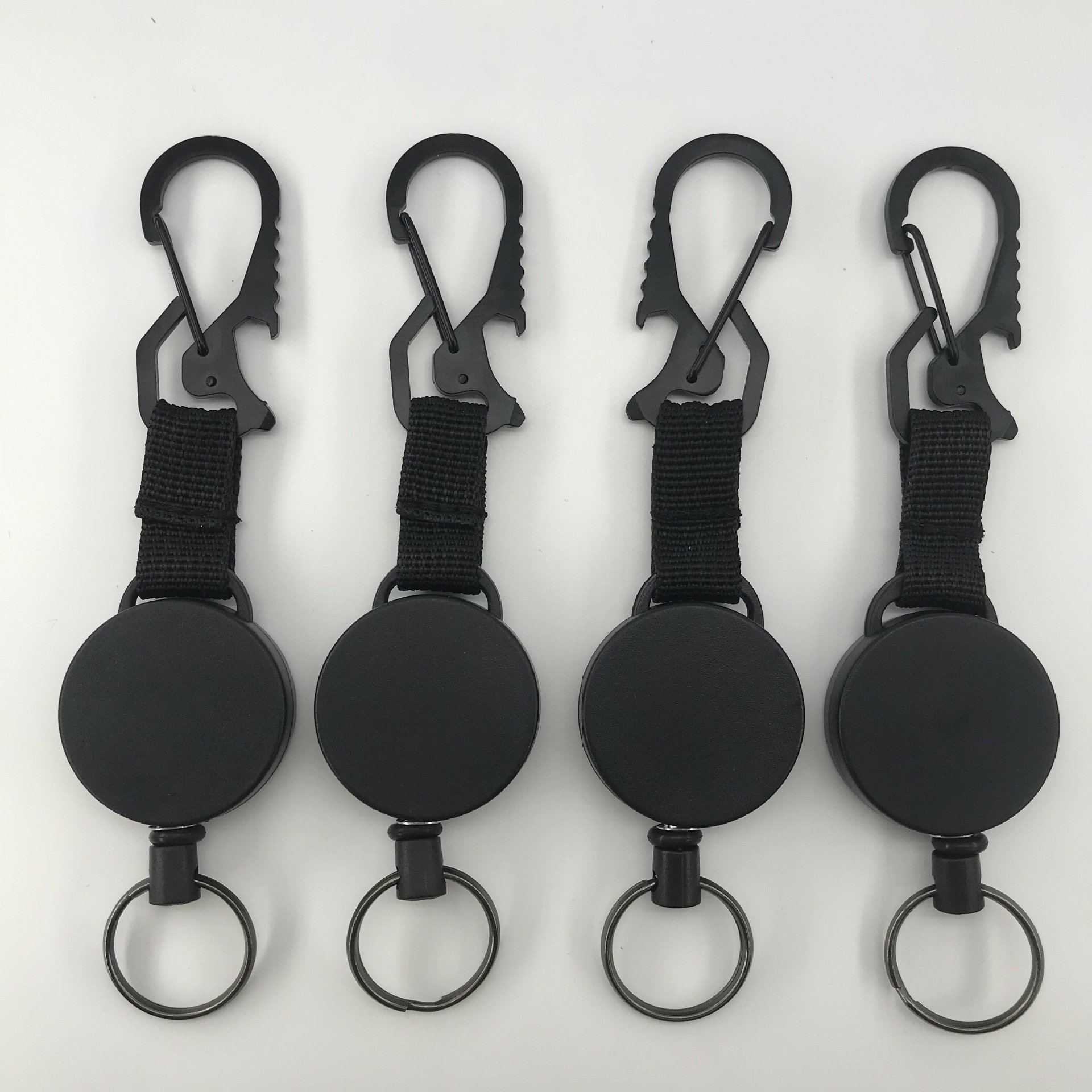 P-055 Retractable Heavy duty Badge Holder Multifunctional Hook and Loop Keychain Bottle Opener with 25 Inch Steel Wire Rope